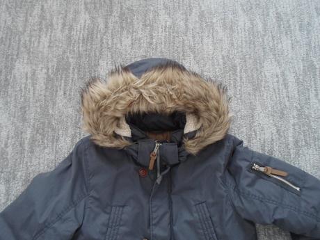 Modrá bunda bundička s kožíškem, h&m,152
