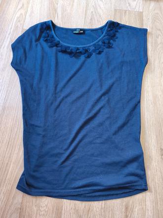 Tmavě modré kytičkové tričko 158/164, s/m, takko,164