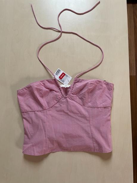 Nový růžový crop top, vel s, pc 619, hm, h&m,s