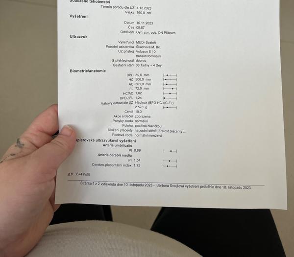 Kolik by měly být hodnoty ve 36+4 týdnech těhotenství?