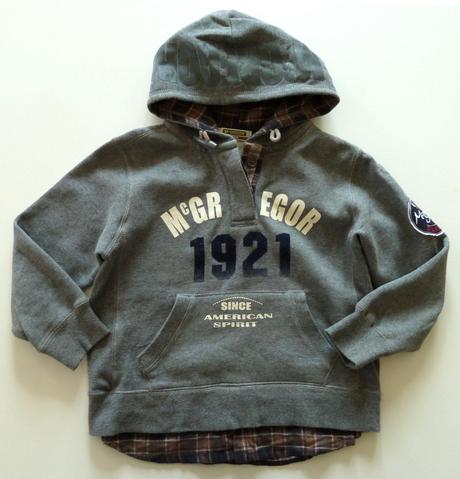 Mikina s kapucí a košilovou vsadkou vel. 122, 122