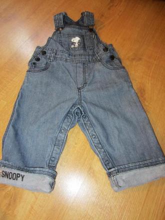 Nádherné džínové lacle, zahradníky se snoopym, h&m,74