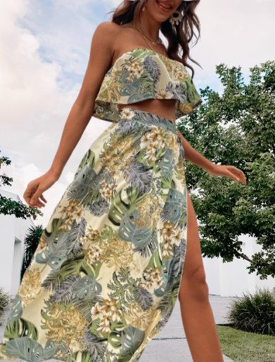 Shein tropický plážový set top s maxi sukní, l