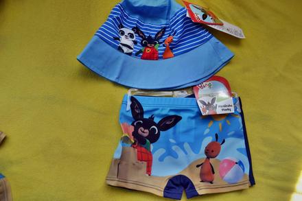 Letní set bing na 4-6 let,plavky a klobouk, setino,110 / 116