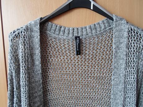 Šedý háčkovaný krajkový svetr svetřík kardigan, s