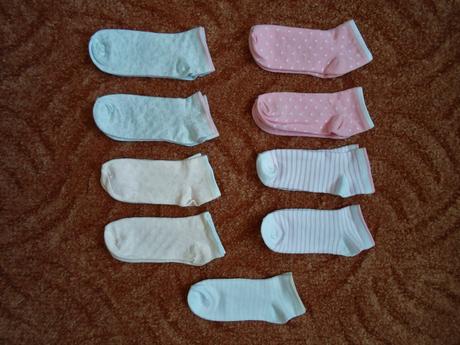 Bílé růžové šedé kotníkové ponožky 9 párů - 27-30, 27