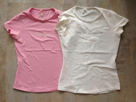 2 ks trička pepe jeans xs,s růžová bílá kamínky, pepe jeans,s