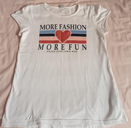 Dívčí triko bílé krátký rukáv srdíčko, 158