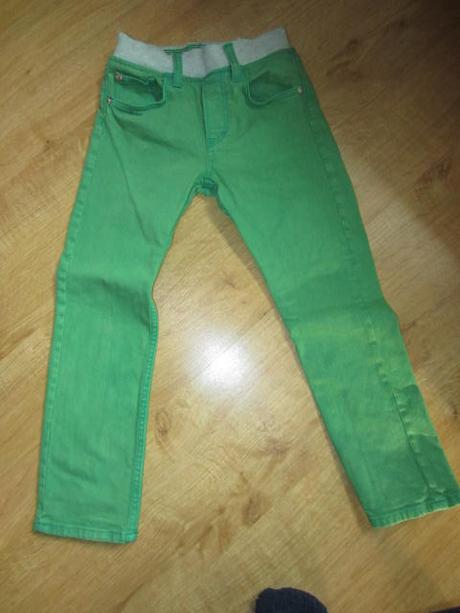 Zelenkavé džíny, rifle, slim s pružným pasem, h&m,116