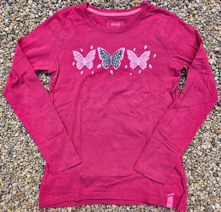 N97	dívčí triko s dl. rukávem motýlci vel. 146-152, loap,146