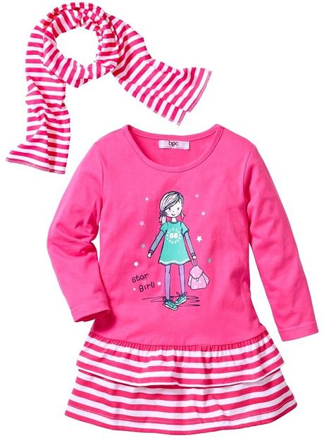 Růžové šaty holčička + pruhovaná šála vel. 116, bonprix,116