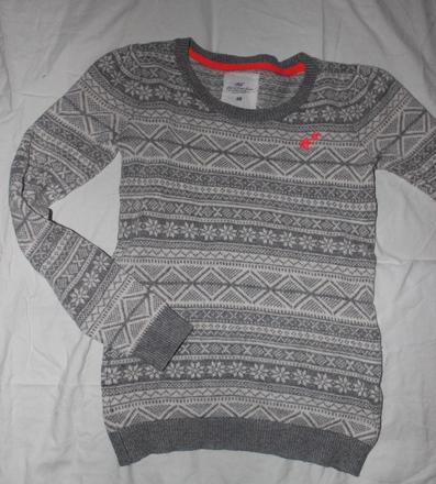 Vb167. delší svetr se "severním" vzorem 12-13 let, h&m,158