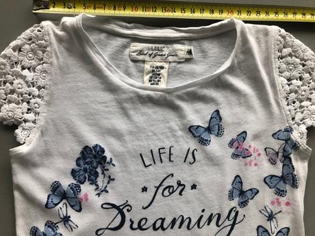 Tričko 2-4roky 98-104cm motýli krajka bílá modrá, h&m,98