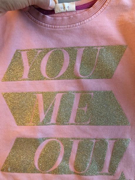 Růžová meruňková mikina volán třpytky 122cm 5-6let, 122