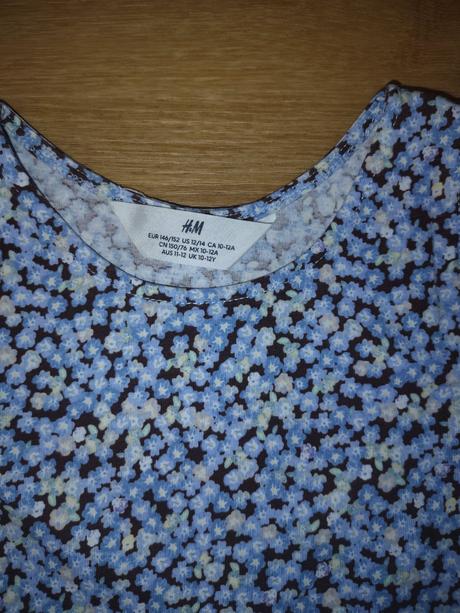 Dívčí bavlněné šaty h&m 146/152 modré kytičky, h&m,146