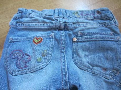Peckovní záplatové džín, rifle s kočkou, h&m,104