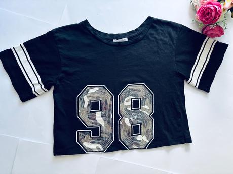 Triko crop top s flitri - v.9/10 let, primark,140