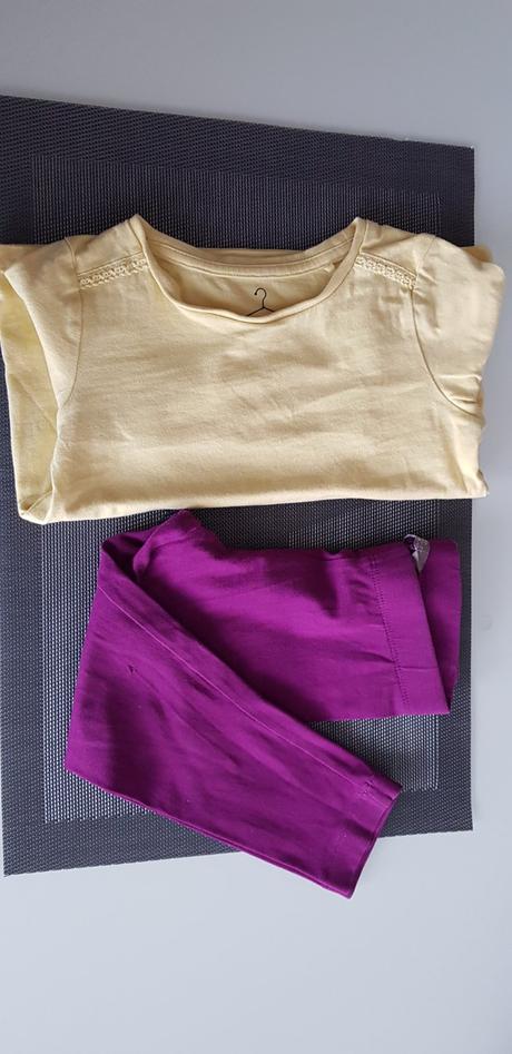 Tričko žluté ms a fialové legíny lindex vel. 92, lindex,92