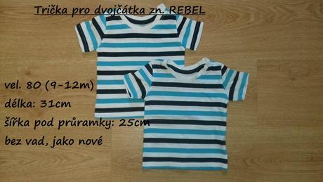 Bavlněné trička pro dvojčátka zn. rebel, 80