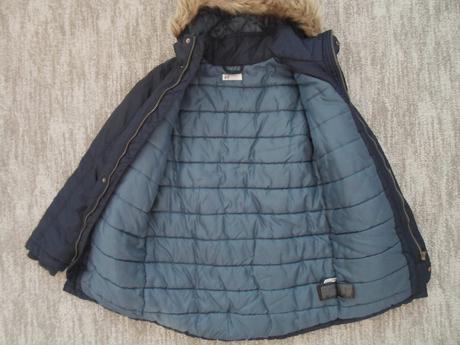 Modrá bunda bundička s kožíškem, h&m,152