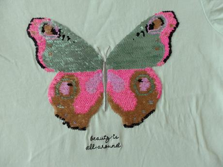 Tričko s motýlkem s překlápěcími flitry 122/128, h&m,122