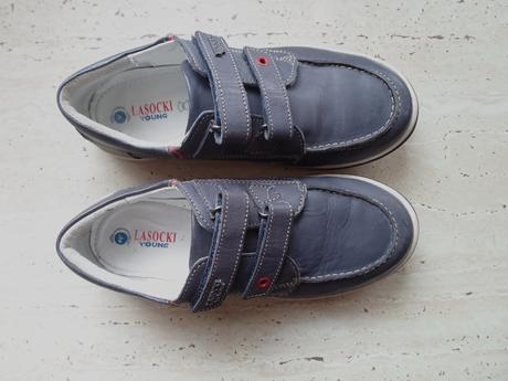 Modré boty polobotky kožené, lasocki,35
