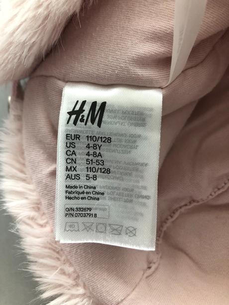 Růžová plyšov ušanka 4-8let 110-128cm zimní čepice, h&m,116