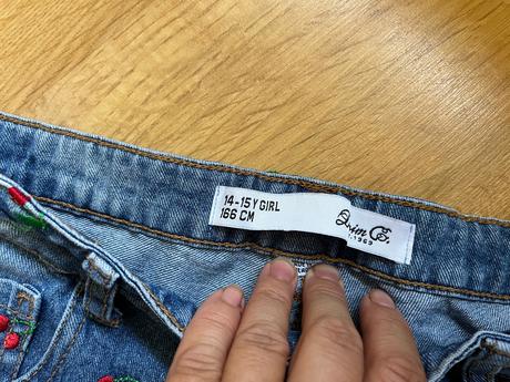 Džínové riflové kraťasy šortky s třešněma, denim co,164