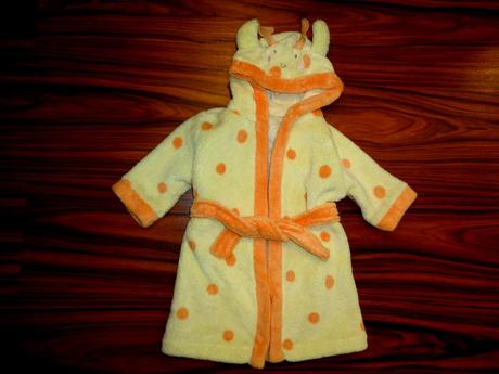 Kouzelný žlutý puntíkovaný flízový župan žirafa, george,74