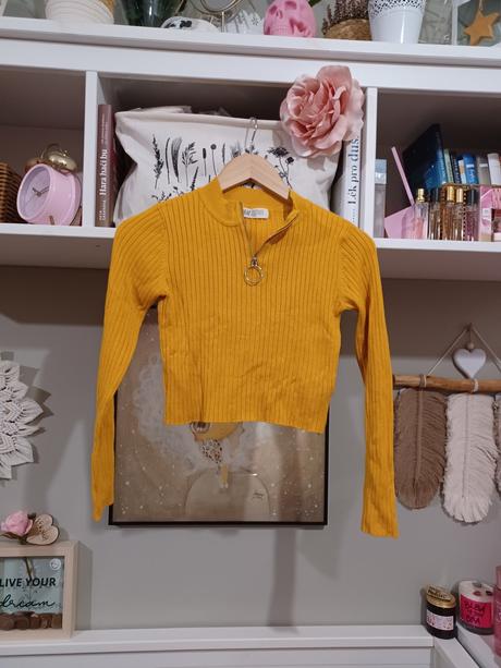 Hořčicový žebrovaný top, h&m,140