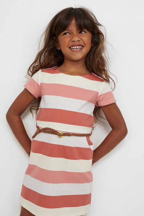 Holčičí pruhované šaty h&m s páskem vel. 134/140, h&m,134 / 140