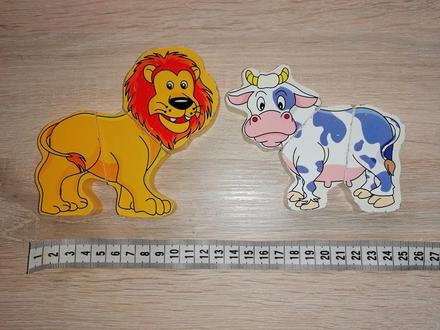 Dřevěná skládačka pro nejmenší kravička a lev,