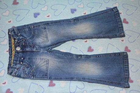 Rifle, džíny - detaily se  srdíčky, regulační guma, h&m,110