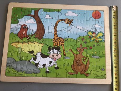 Dřevěné puzzle pro nejmenší kravička,klokan,žirafa, 