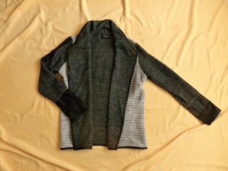 Šedý svetr kardigan cardigan gina kožené rukávy, gina,l