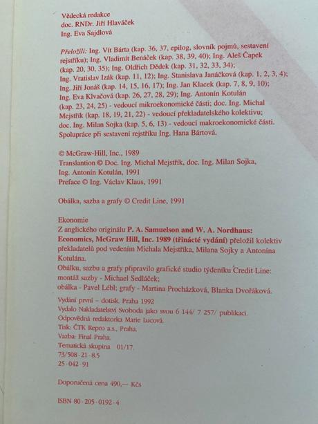 Učebnice ekonomie p. a. samuelson a w. d. nordhaus, 