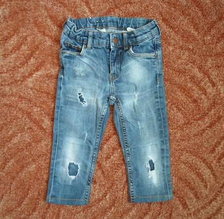 Modré kalhoty 3/4 kraťasy džíny rifle sqin, h&m,104