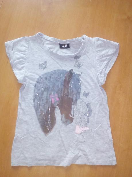 2x tričko s koníkem a kitty, h&m,110