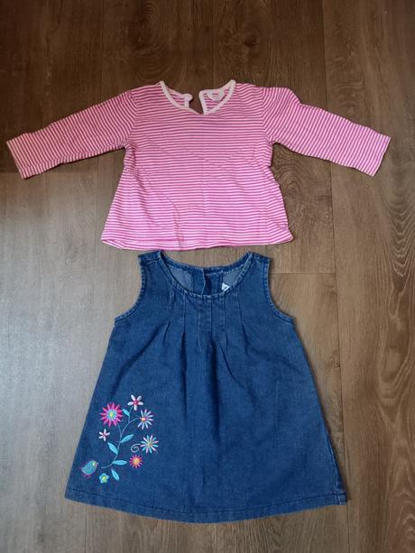 Džínové/riflové šaty, vel. 74 + tričko, 74