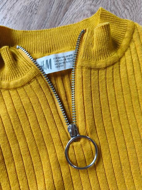 Žebrovaný crop top na zip 134/140, h&m,140