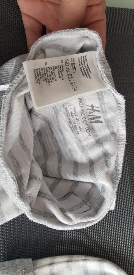 Dětský set dupačky + čepice šedo-bílý hm 2-4 měs, h&m,62