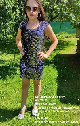 Stříbrné šaty -xs-s, taneční,maturák, 36