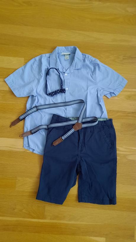 Chlapecký set košile + kraťasy + šle + motýlek 134, bonprix,134