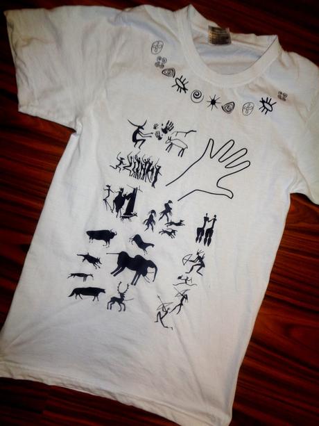 Bílé bavlněné tričko - táborové s motivem pravěku, 164