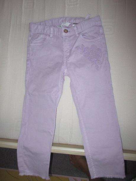 7/8 riflíky s kytkou 6-7 let, h&m,128