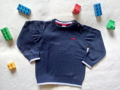 Bavlněný modrý svetr s autem, baby club,92