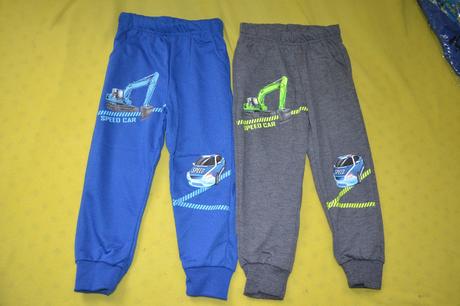 2x tepláky chlapecké s bagrem a policií,v.98, 98