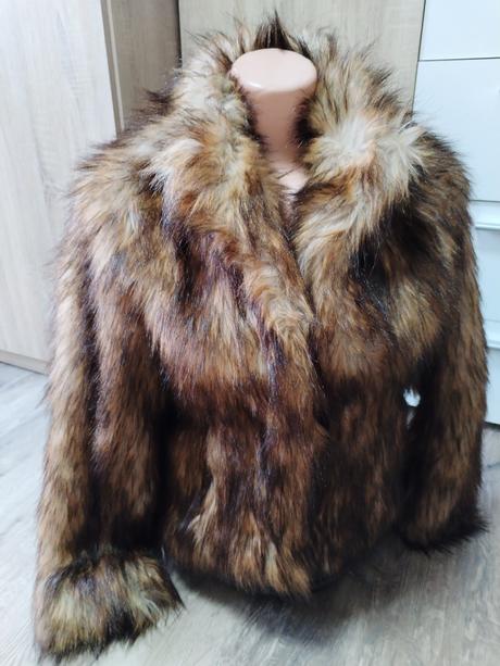 Chlupatá kožíšková bunda h&m vel xs/s, h&m,xs