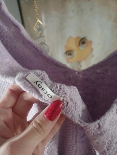 Lila svetr orsay, copánkový vzor, orsay,m