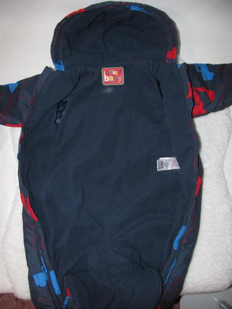 Modrá zimní kombinéza s kapucí a s rukavičkami, marks & spencer,80